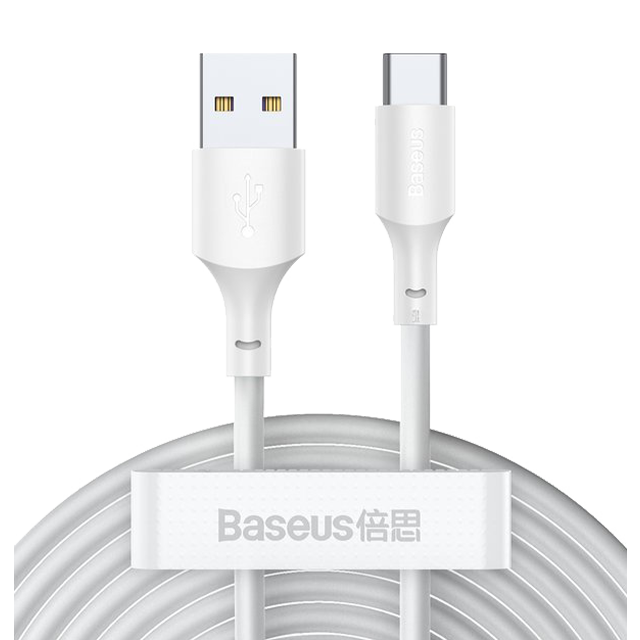 Cablu USB-A - USB-C Baseus Simple Wisdom 5A 40W Xiaomi FC QC 3.0 Alb (2 buc)